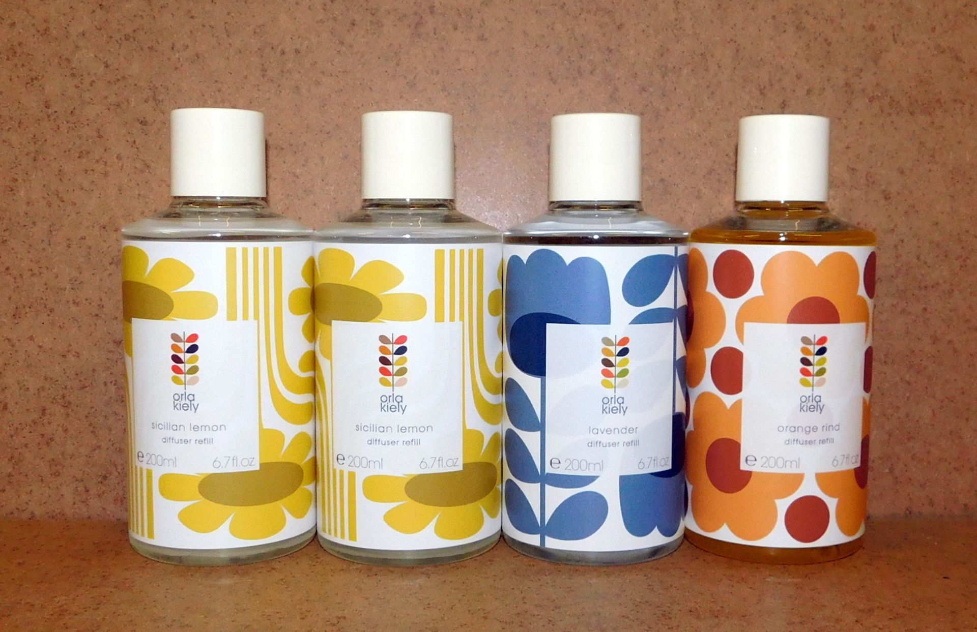 4 Orla Kiely Reed Diffuser Refills, Lavender, Earl Grey, Orange Rind, Sicilian Lemon x 2 (RRP £18