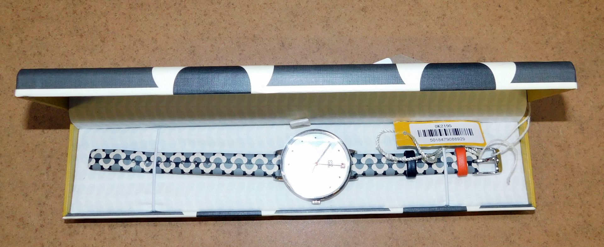 Orla Kiely Watch, Leather Strap, Black/Grey Floral (RRP £95)