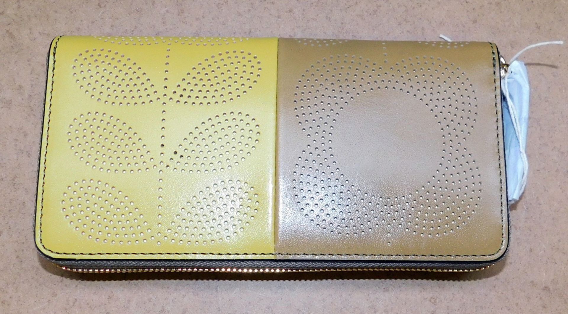 Orla Kiely Punched Tall Flower Stem Leather Big Zip Wallet, Mustard (RRP £180) - Image 2 of 3
