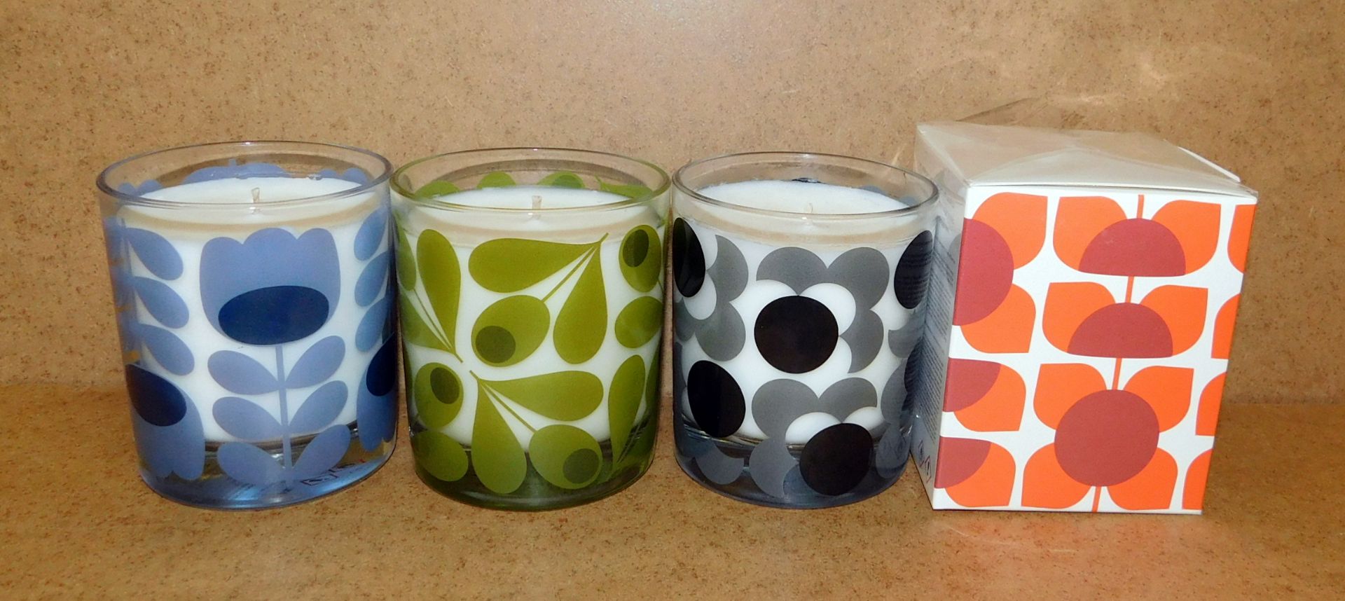 4 Orla Kiely Scented Candles, Lavender, Earl Grey, Fig Tree, Geranium (RRP £25 each)