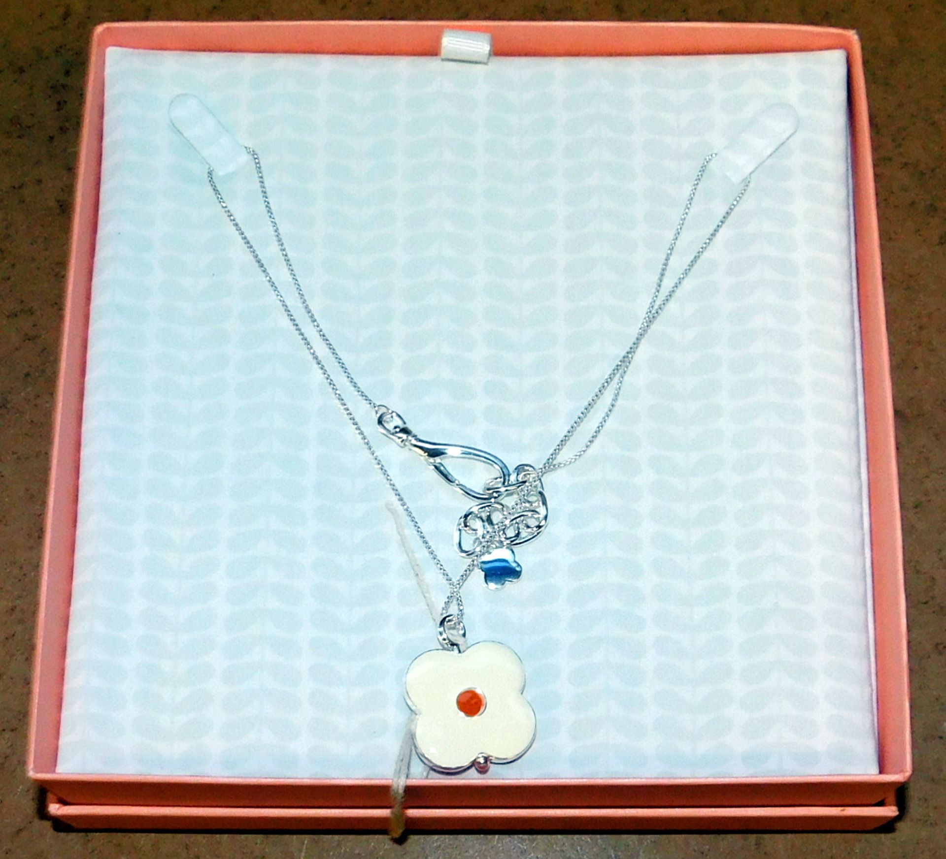 Orla Kiely Sterling Silver Plated Short Necklace, Abacus Flower, Navy Cream (RRP £75)