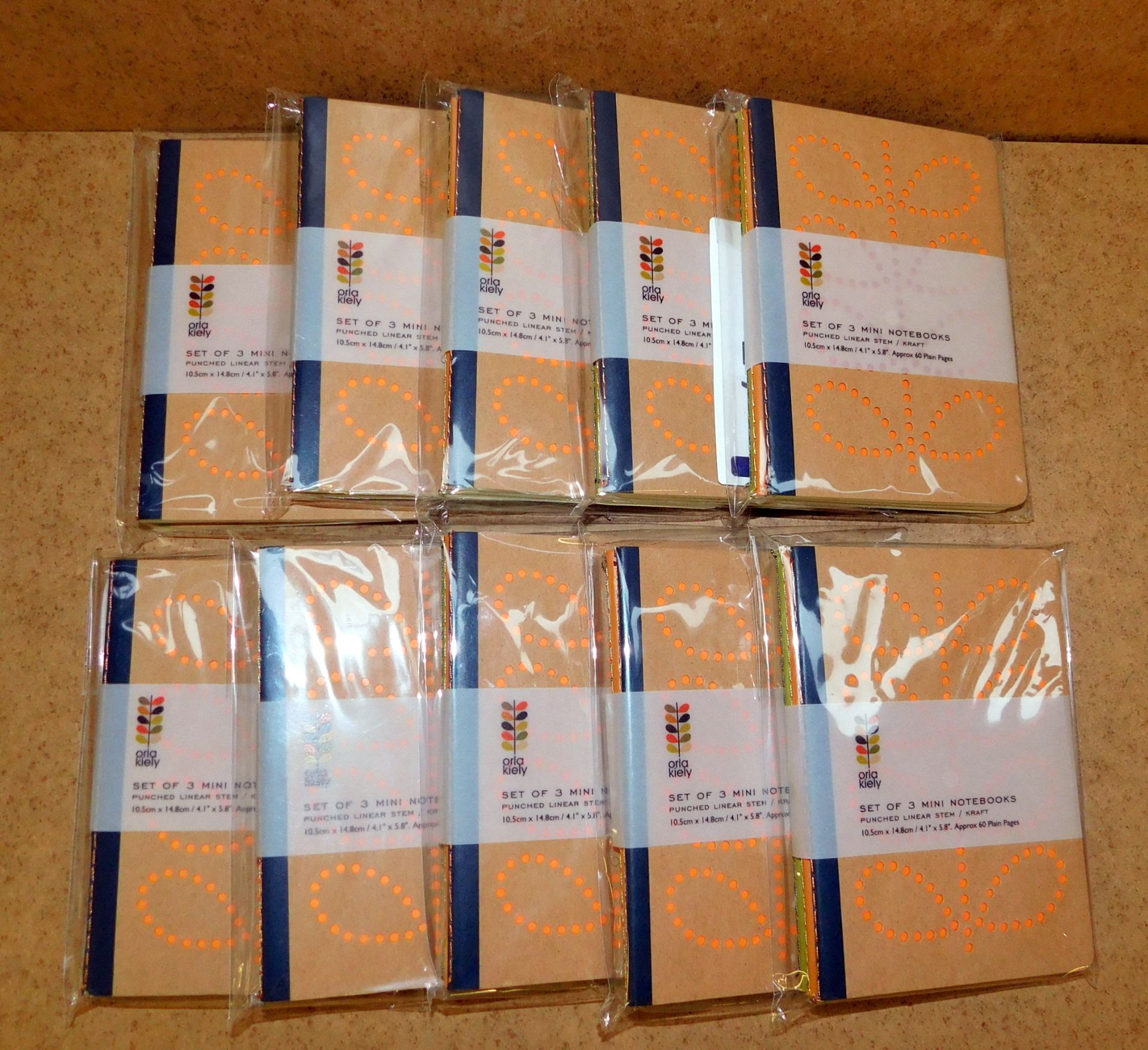 10 Orla Kiely Hardback Kraft Mini Notebooks (set of 3), Linear Stem