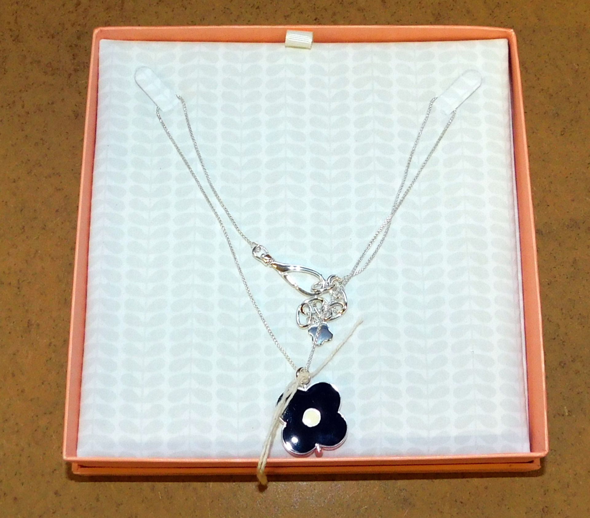 Orla Kiely Sterling Silver Plated Short Necklace, Abacus Flower, Navy Cream (RRP £75) - Image 2 of 2