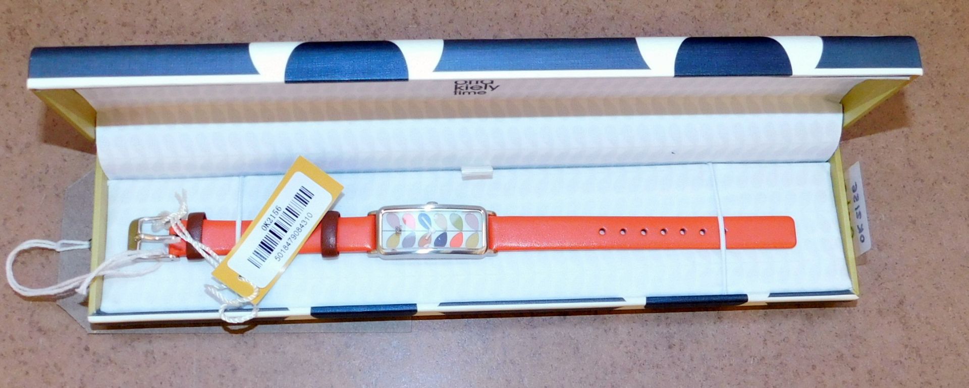 Orla Kiely Watch, Leather Strap, Orange/Multi Stem (RRP £99.95)
