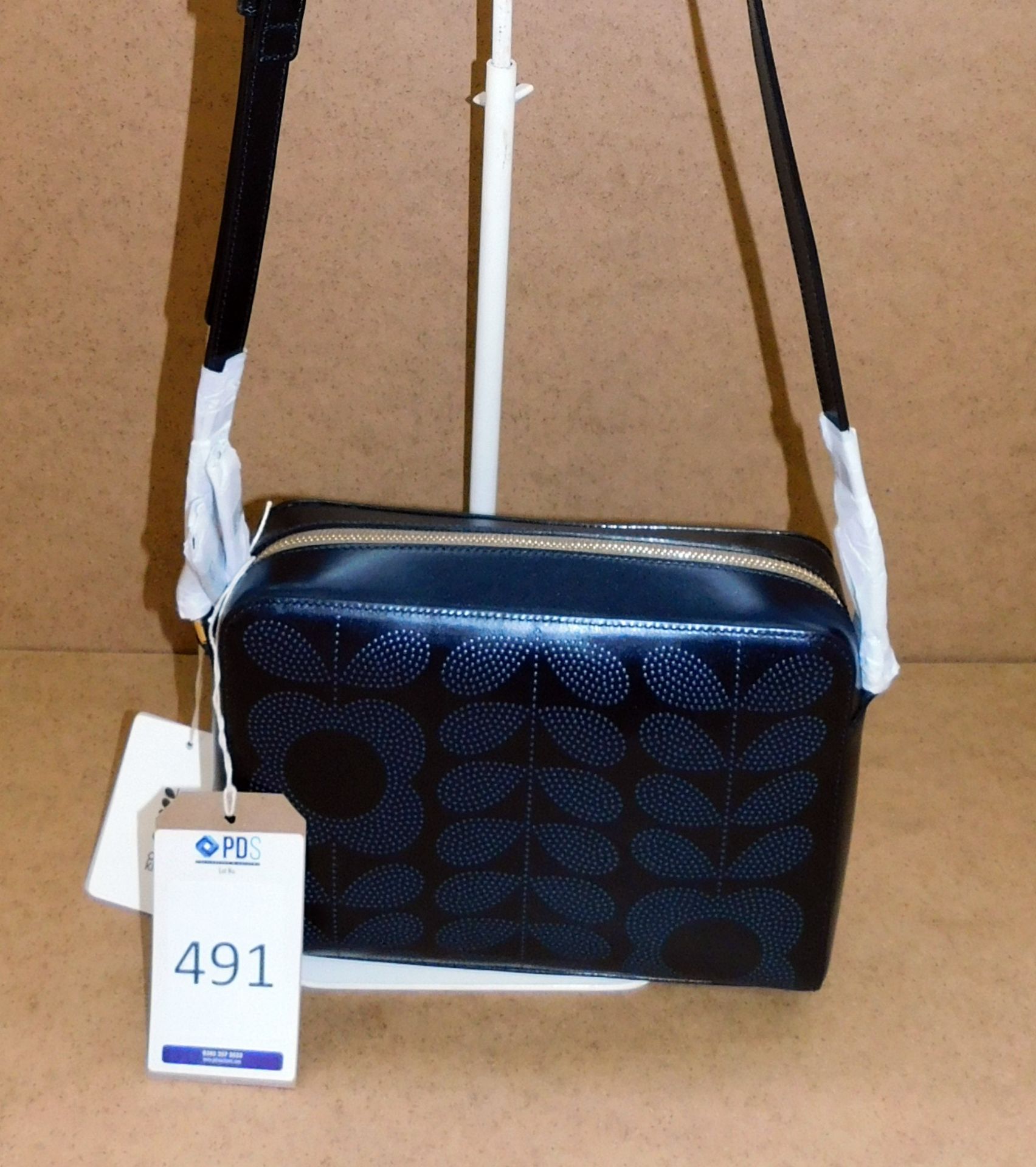 Orla Kiely Punched Tall Flower Stem Leather Abby Bag, Black (RRP £228)