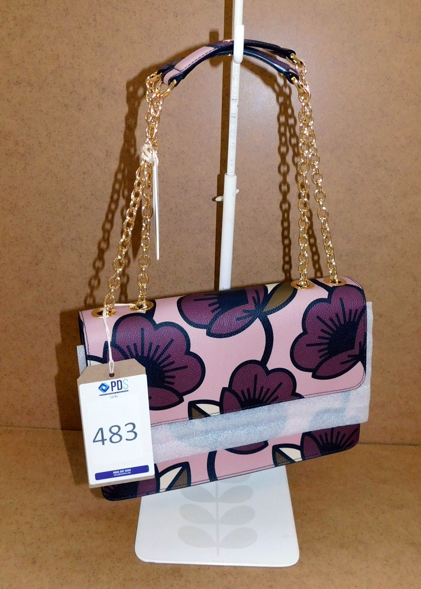 Orla Kiely Passion Flower Textured Vinyl Small Bonnie Bag, Aubergine (RRP £243)