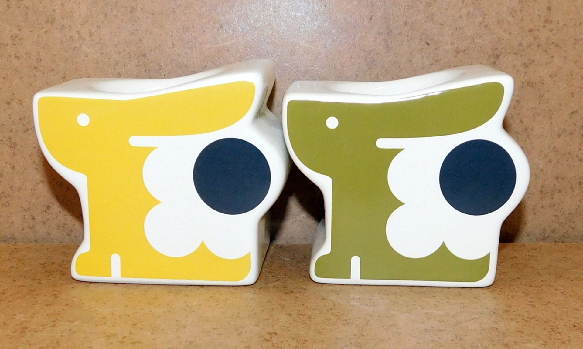 24 Orla Kiely Set of 2 Egg Cups, Bonnie Bunny/Sunshine & Seagrass (RRP £20 per set)