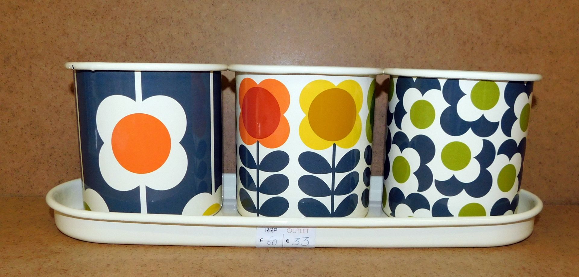 6 Orla Kiely 3 Herb Pots with Tray, Big Spot Shadow Flower, Flower Stem, Abacus Flower (RRP £50