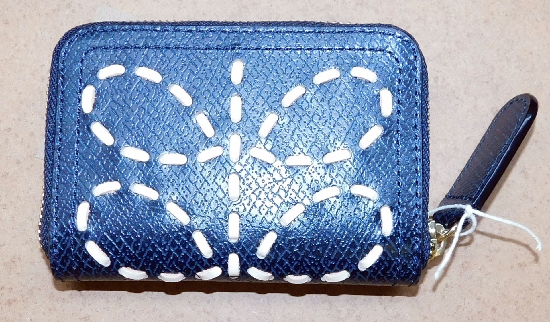 Orla Kiely Laced Stem Leather Medium Zip Wallet, Midnight (£115)
