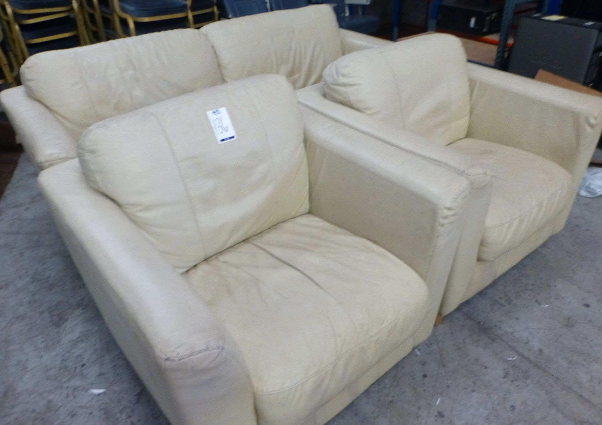 Cream Leatherette 2 Seat Sofa & 2 Matching Armchairs (Located 82 Rolfe Street, Smethwick, B66 2AX) - Image 2 of 2