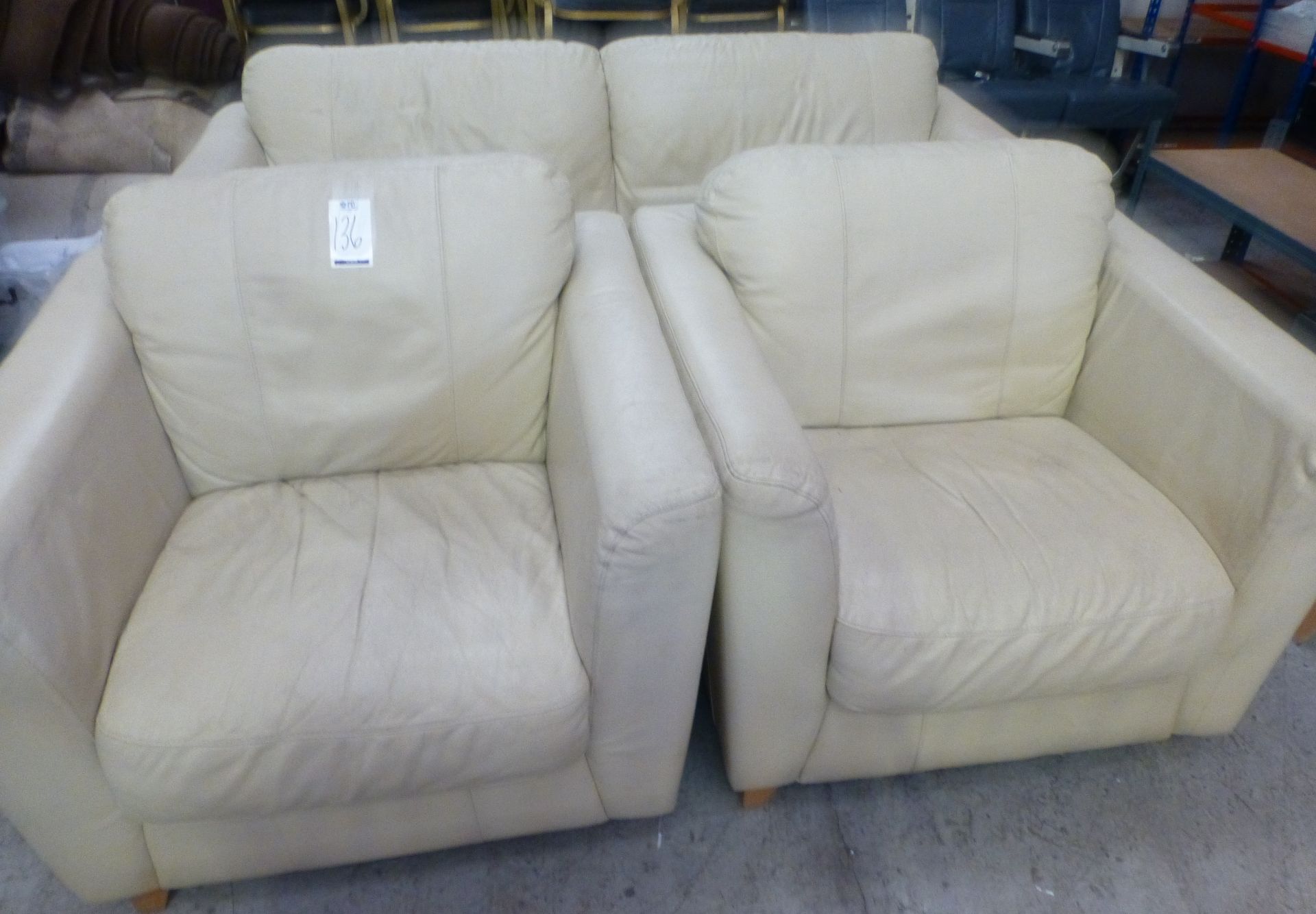 Cream Leatherette 2 Seat Sofa & 2 Matching Armchairs (Located 82 Rolfe Street, Smethwick, B66 2AX)