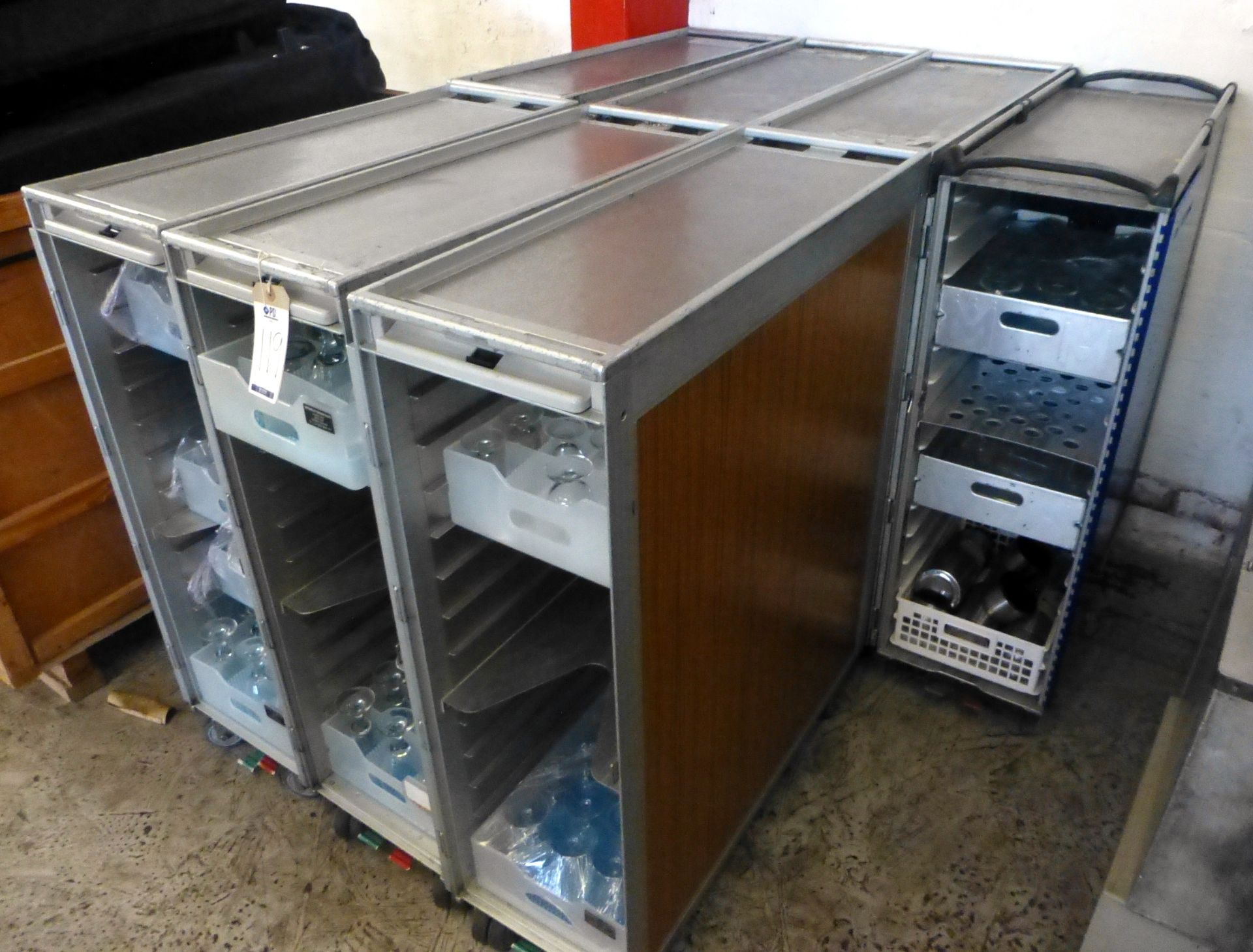 7 Assorted Full Sized Galley Carts 30cm x 80cm x 103cm & Contents Mainly Wine Glasses (Located 82 - Image 2 of 2