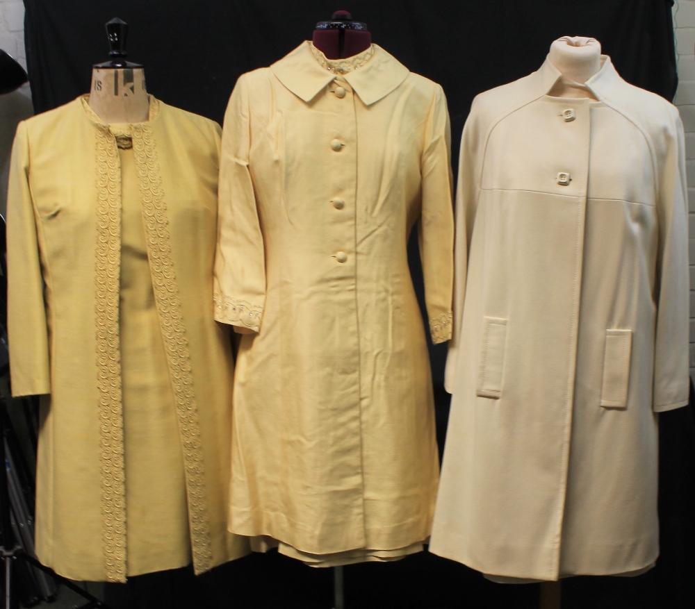 Collection of 60's vintage dress suits to include: a 60's yellow high neck shift dress by Carnegie