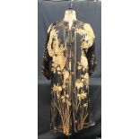 Chinese black silk vintage robe with gold embroidered dragons and flowers. (B.P. 24% incl.