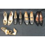 Collection of vintage heeled shoes to include: a pair of gold 70's/80's K shoes 'Fireflies' heels