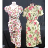 Four vintage floral print dresses (40's-60's) to include: white ground dress with pink roses (late