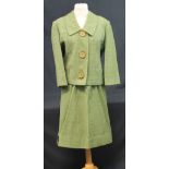 1960's Pierre Cardin ready to wear by Berg of Mayfair green wool skirt suit with Joan,