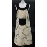 Pierre Cardin 1960's cream patterned woollen shift dress with black front pocket and perspex