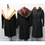 Collection of vintage coats with fur collars to include: an Aubrey Segal black coat with wide brown