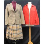 Vintage 1970's-80's Burberry items to include: red Burberrys' cotton blend jacket with plaid lining,