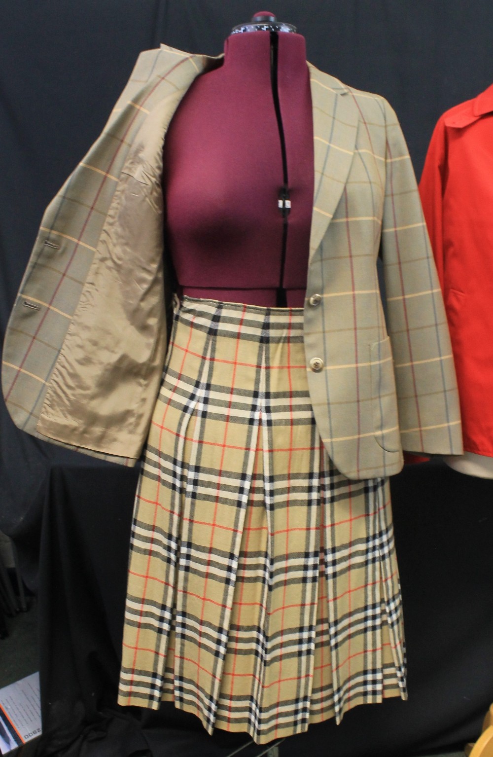 Vintage 1970's-80's Burberry items to include: red Burberrys' cotton blend jacket with plaid lining, - Image 2 of 5