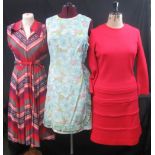 Six vintage 60's/70's dresses to include: Charles Creed London woollen knitted red mod dress,