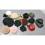 Collection of vintage hats to include: a black Atelier Lucas for Harrods wide brim straw hat,