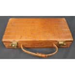 Mappin and Webb crocodile skin jewellery box with gold M.J.A initials and concertina trays. (B.P.