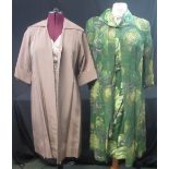 Collection of 50's/60's vintage clothes to include: green floral print silk dress with matching