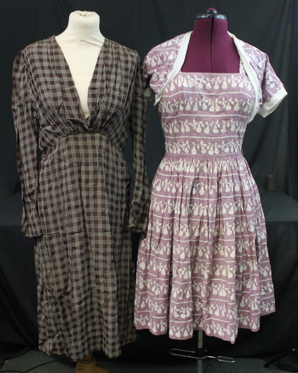 Collection of vintage dresses (40's-60's), to include: dark brown check empire line dress,