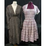 Collection of vintage dresses (40's-60's), to include: dark brown check empire line dress,