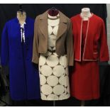 Six vintage 60's-70's dress suits to include: Ravens model cream and brown belted spotty shift