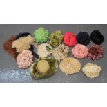 Collection of vintage hats to include three different colour fabric petal bathing caps/bonnets,