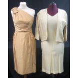 Collection of vintage clothing (60's-80's) to include: a gold one shoulder Wallis dress,