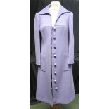 Diorling by Christian Dior wool lilac 1970's coat with spherical plastic buttons (no.