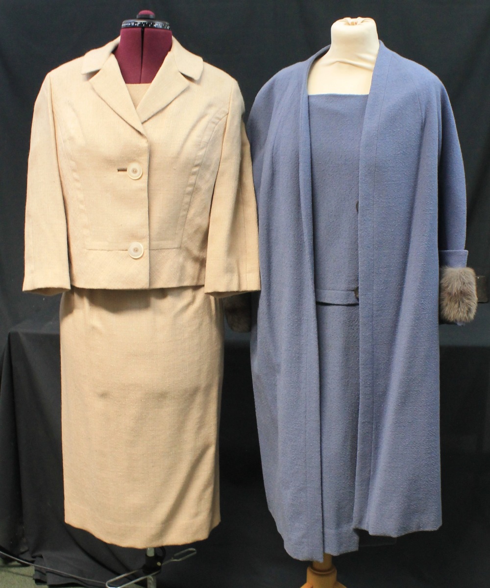 Collection of 50's/60's vintage dress suits to include: a yellow dress with white embroidery to top