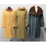 Collection of vintage coats with fur collars to include: a 60's mustard colour wool coat with brown