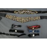 Collection of vintage belts to include: two early 20th Century velvet belts with beaded and