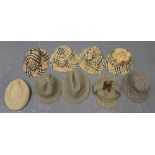 Collection of vintage hats to include: two Burberry's plaid hats (1 cotton and 1 wool),