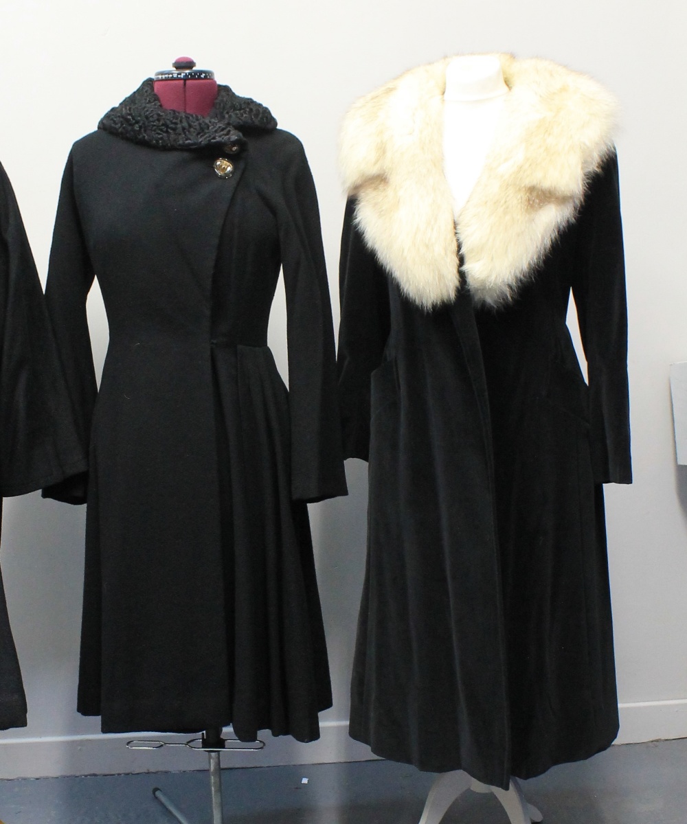 Vintage coats (30's-60's) to include: a black wool crepe coat with astrakhan collar and glass - Image 3 of 6