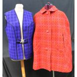 A 1970's vintage red geometric pattern Welsh tapestry cape by Anna Davies, Welsh Wool Shop,