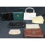 Collection of vintage bags to include: a black leather handbag with brown leather interior,