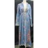 Vintage 1930's cotton florally embroidered pale blue housecoat. (B.P. 24% incl.