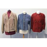 Collection of 60's-80's vintage clothing to include: a burgandy suede jacket with round buttons,