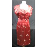 Five patterned vintage Chinese silk dresses (1950's-60's) to include: a pale yellow scoop neck