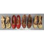 Collection of vintage shoes to include: two pairs of leather knee high 70's boots,