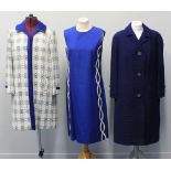 Collection of 60's-70's vintage clothing to include: a horizontally ribbed blue coat with round