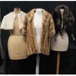 Collection of vintage fur items to include: blonde mink fur stole with pockets in the lining,