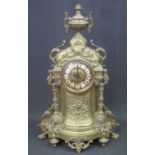 EARLY 20TH CENTURY FRENCH BRASS, ROCOCO STYLE MANTEL CLOCK,