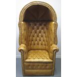 VICTORIAN STYLE TAN LEATHER BUTTON BACK HALL PORTER CHAIR with brass stud work decoration,